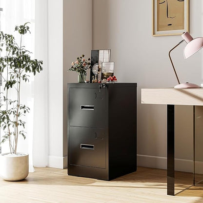 2-Drawer Locking Vertical File Cabinet, Metal Storage Cabinet for Office/Home – Secure Vertical Filing for Letter/Legal/A4/F4 Documents, Easy to Assemble Steel Cabinet