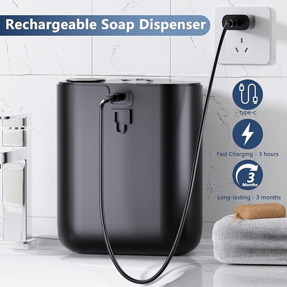 Automatic Soap Dispenser Touchless, Liquid Hand Soap Dispenser, 1200mAh Rechargeable, 9-Level Adjustable, 16.9oz/500ml Wall Mount for Bathroom Kitchen Office Dish Soap Kitchen, Bathroom,Black