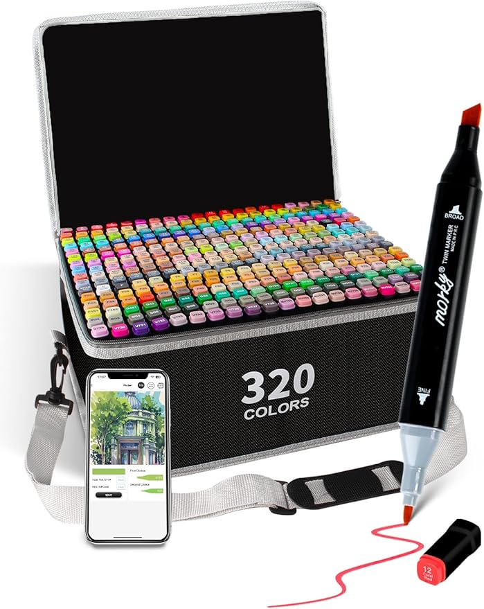 320 Colors Alcohol Markers with Free App, Chisel & Fine Tip Alcohol-Based Marker Set for Adults, Dual Tip Artist Markers for Drawing, Coloring Illustration, Painting and Great Gift Idea