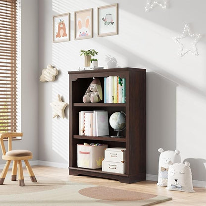 HIFYOBRO 3 Tier Bookshelf and Bookcase, 31.5" Wide Wooden Book Shelf, Freestanding Open Display Storage Bookshelves for Study Room, Home Office, Living Room (Cherry)