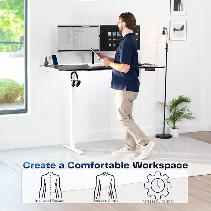 VIVO Electric 63 x 32 in Standing Desk, Memory Height Adjustment, 1B Series, Black Carbon Fiber Top White Frame, DESK-KIT-1W1R