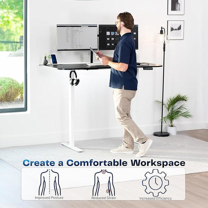 VIVO Electric 63 x 32 in Standing Desk, Memory Height Adjustment, 1B Series, Black Carbon Fiber Top White Frame, DESK-KIT-1W1R