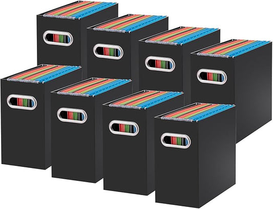 Oterri Cardboard File Organizer Box for Hanging File Folders Letter Size,File Box for Computer Desk,File Cabinet,Working Home,Office,Classroom (Black, Letter Size - 8 Packs)