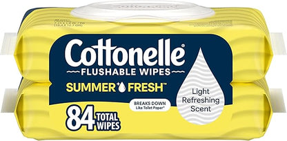 Cottonelle Summer Fresh Scented Flushable Wipes, 2 Flip-Top Packs, 42 Wet Wipes per Pack