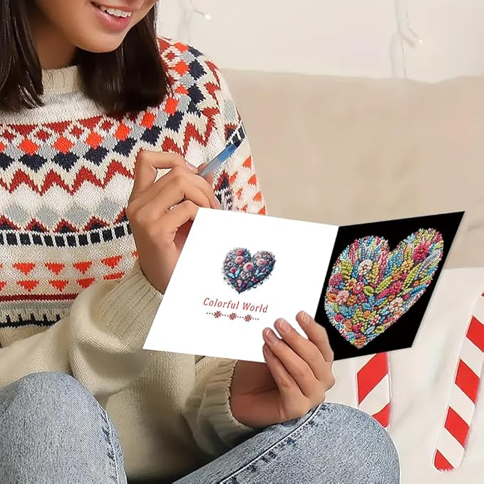 12pcs Diamond Art Painting Postcards with Envelope, Heart Flower Pattern Daily DIY Handmade Greeting Cards Wishing Cards for Special Occasion Festival Craft Gift