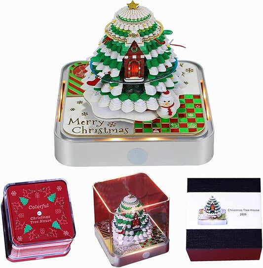 3D Time Piece Calendar 2026 DIY Calendars Tear Away Carving Art 3D Memo Pad Calendar With LED Lights sculpture artsy pads calendar notepad for Desktop Decor-Christmas Tree - Silver