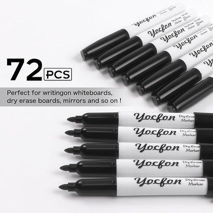 Dry Erase Markers 72 Pack, Black Whiteboard Markers With Fine Tip, Low Odor Dry Erase Markers for School Office Home