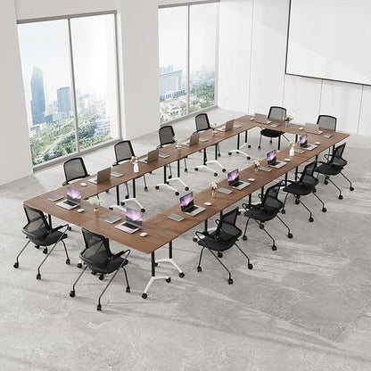 Conference Room Table, Modern Folding Training Tables with Flip Top, Mobile Table with Four Locking Wheels, Executive Desk for Meeting Room, Office, Classroom (6PCS，61in)