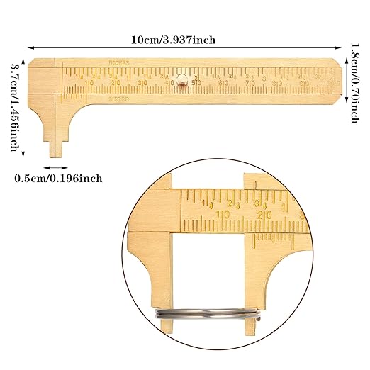 Konohan 2 Pcs Brass Vernier Caliper Pocket Handy Caliper Measuring Mini Tool Double Scale Sliding Gauge Metal Pocket Ruler for Bead Wire Jewels Rings Measurement