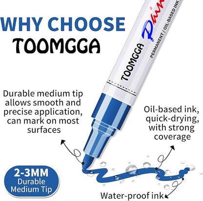 Permanent Paint Pens Blue Paint Markers 12 Pack Oil Based Markers, Quick Drying and Waterproof Marker Pen, Car Tire, Metal, Rock Painting, Wood, Plastic, Canvas, Craft Supplies for Adults