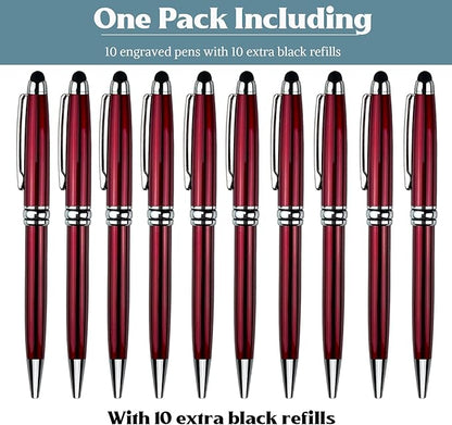 Ancolo Personalized retractable pens with Stylus tip stylish pens - Engraved with Your Name or Message, Phone Number Black ink Gift for Bank, Office, Hotel Lobbies 10 Pens/Box
