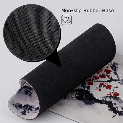 Large Sakura Mouse Pad, White Japanese Cherry Blossom Desk Mat,Extended Non-Slip Keyboard Mouse Pad Waterproof Office Desk Pad 23.6"x11.8" Anime Mouse Pads Desktop Protector for Office Home