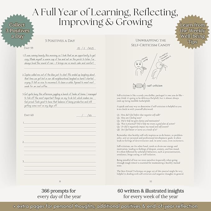 3 Positives a Day™ – One-Year Journal for Daily Mindfulness, Gratitude & Happiness | Therapist-Created | Evidence-Based Practice with Weekly Well-Being Tips | Undated I Gratitude Journal Gifts for Women & Men 2026