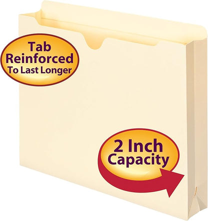 Smead File Jackets Letter Size for File Folders, Reinforced Straight-Cut Tab, 2" Expansion, Letter Size, Manila, 100 Per Box (75565)