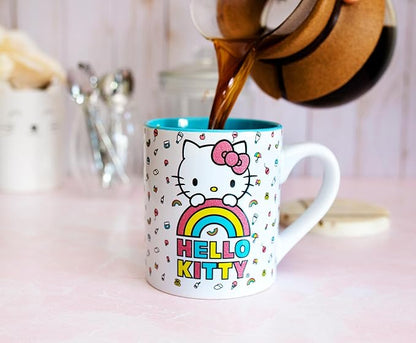 Silver Buffalo Sanrio Hello Kitty Rainbow Glitter Ceramic Mug, 14 Ounces