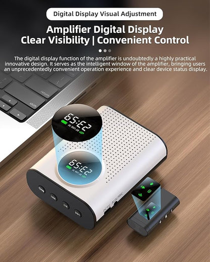 Rechargeable Voice Amplifier Wireless Microphone Dual for Teachers Classroom, Mini Lavalier Lapel Mic Clip Magnetic, Bluetooth Speaker with LED Display for Class, Tour Guide, Coaches, White