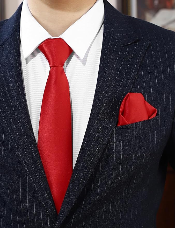 PenSee Men's Tie Set Solid Pure Color 3.15" (8CM) Classic Formal Plain Necktie and Pocket Square Set For Men