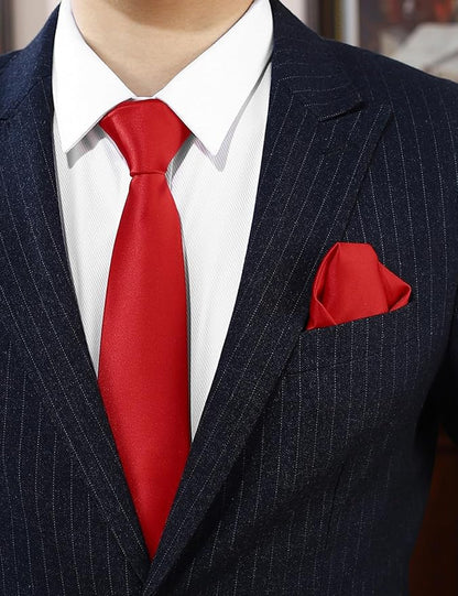 PenSee Men's Tie Set Solid Pure Color 3.15" (8CM) Classic Formal Plain Necktie and Pocket Square Set For Men