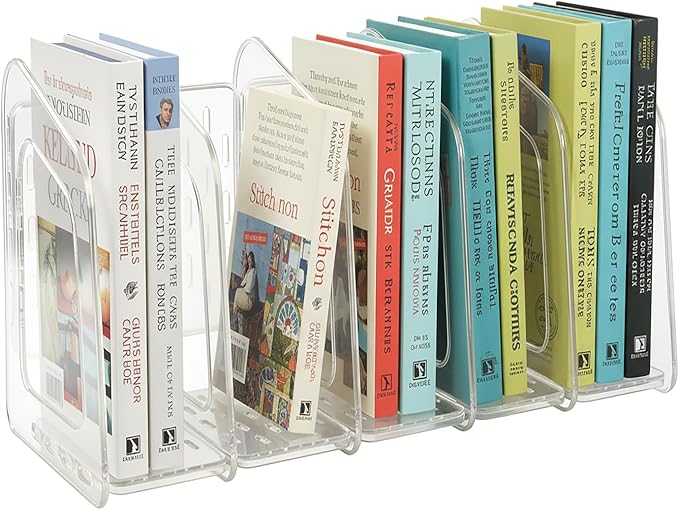 Clear Acrylic Book Stand 5-Section Vertical File Desk Organizer with Handle Detachable Magazine Rack for Office Closet & Kitchen Storage (White)
