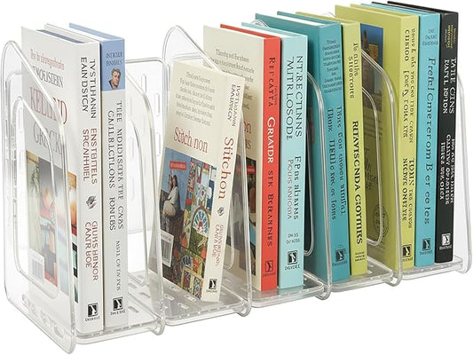 Clear Acrylic Book Stand 5-Section Vertical File Desk Organizer with Handle Detachable Magazine Rack for Office Closet & Kitchen Storage (White)