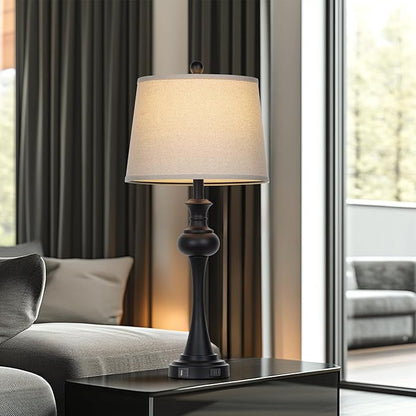28.75'' Modern Black Metal Table Lamps Living Room Lamp for Nightstand Bedside End Lamp Home Decor Touch Lamp Modern Lamps with USB A+C Ports & Outlets （Bulb Included）