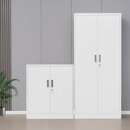 Metal Storage Cabinet with Locking Doors and Adjustable Shelves, 36.2" H Steel Storage Cabinet for Garage, Home, Office, Utility Room-White