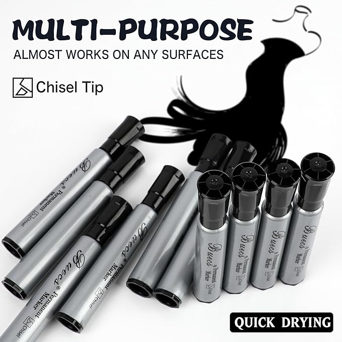 Permanent Markers, 80 Count Black Permanent Markers, Chisel tip, Waterproof &Fade Resistant, Quick Drying, Office Supplies for School, Office, Home