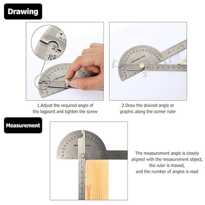 Angle Protractor Angle Finder Ruler Two Arm Stainless Steel Protractor Woodworking Ruler Measure Tool with 0-180 Degrees(30 cm/ 11.8 Inch)
