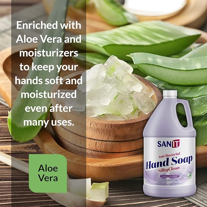 Sanit Silky Clean Antibacterial Liquid Gel Hand Soap Refill - Advanced Formula with Coconut Oil and Aloe Vera - All-Natural Moisturizing Hand Wash - Made in USA, Lavender, 1 Gallon