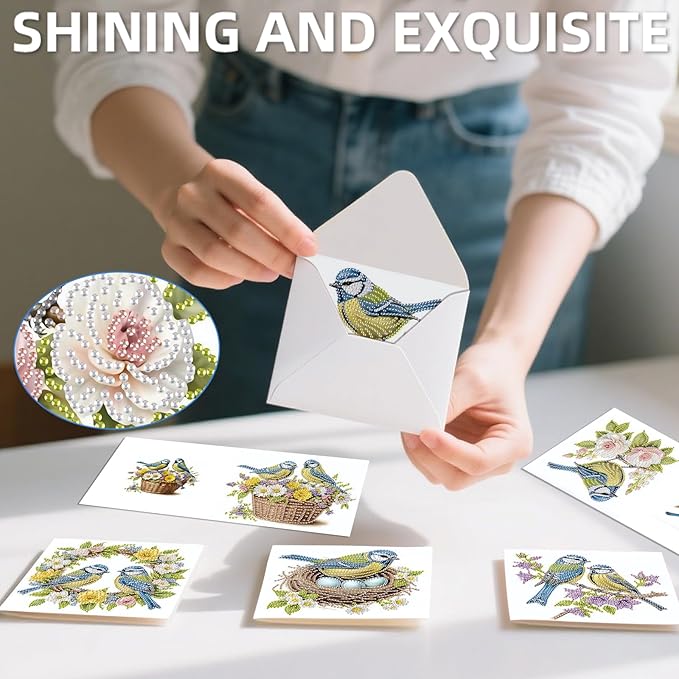 jinglinhh 12pcs Diamond Art Painting Bluebird Flower and Bird Nest Greeting Cards with Envelopes, DIY Card Making Kits for Adults, Diamond Art Postcards Christmas Cards Craft Gifts