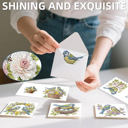 jinglinhh 12pcs Diamond Art Painting Bluebird Flower and Bird Nest Greeting Cards with Envelopes, DIY Card Making Kits for Adults, Diamond Art Postcards Christmas Cards Craft Gifts