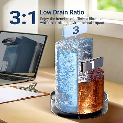 5-in-1 Countertop Reverse Osmosis Water Filter System with UV, 5-Stage Filtration, Portable Instant Hot Water, No Installation, Adjustable Temperature and Volume, 3:1 Pure to Drain Water Machine