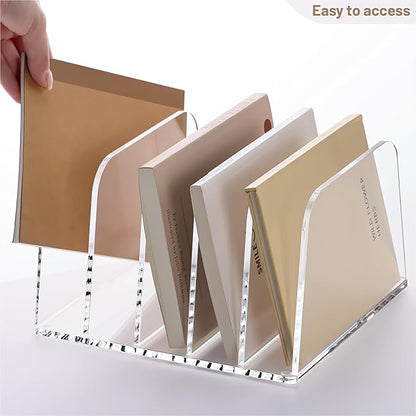 YUXUN Clear Acrylic Desktop File Sorter Organizer,Upright File Organizer, 5-Section Bookshelf for Home Office & Classroom