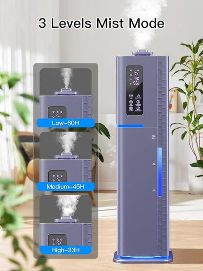 10L/2.64Gal Humidifiers for Bedroom, Top Fill Quiet Ultrasonic Cool Mist Humidifier Large Room, Covers 550ft², 60H Runtime, 24H Timer, 3 Mist Modes Humidifiers for Home, Office, Plants, Purple
