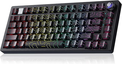 LEOBOG HI75C Pro Mechanical Wireless Keyboard, 75% TKL RGB Backlit Buletooth Mechanical Keyboard with Hot Swappable Reaper Switch for MAC/Window/Andriod/PC Gaming - Turquoise Switch, Black