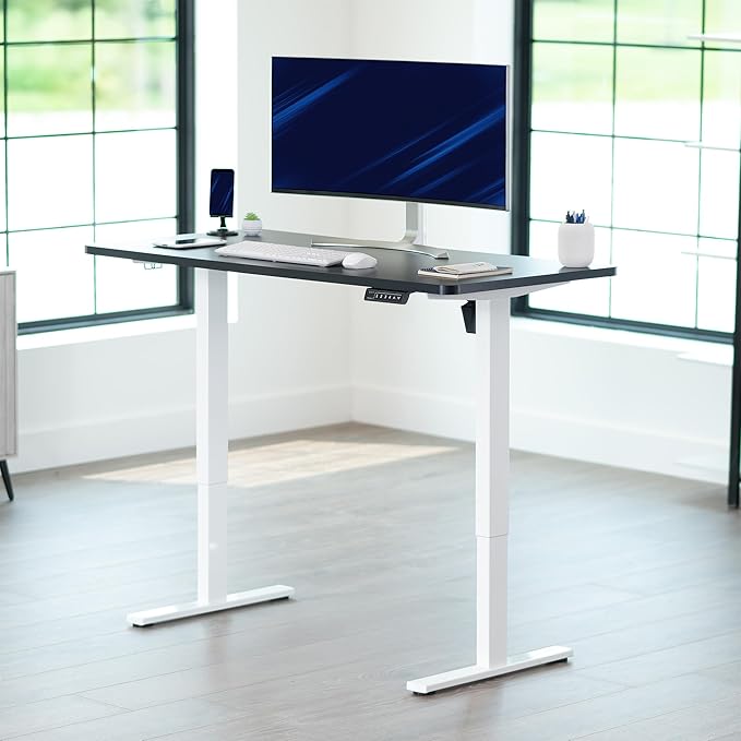 VIVO Electric 55 x 28 in Standing Desk, Memory Height Adjustment, 1B Series, One-Piece Black Top, White Frame, DESK-KIT-1W55B