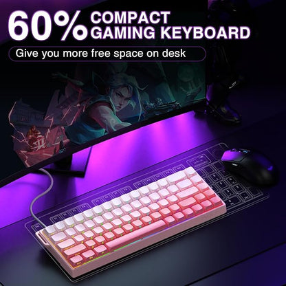 AULA WIN68 HE Mechanical Gaming Keyboard 60%, Hall Effect Magnetic Switch, Fast Trigger Mode Adjustable Actuation, 8000Hz Polling Rate, RGB Backlit, Wired Pink Keyboard for Laptop/PC Gamer