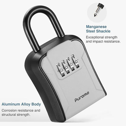 Puroma Lock Box for Keys with Code, Portable Wall-Mounted Storage Resettable Combination Key Lockbox, Outside Safe Security Box for House, Apartment, Office Key Storage (1 Pack,Gray)