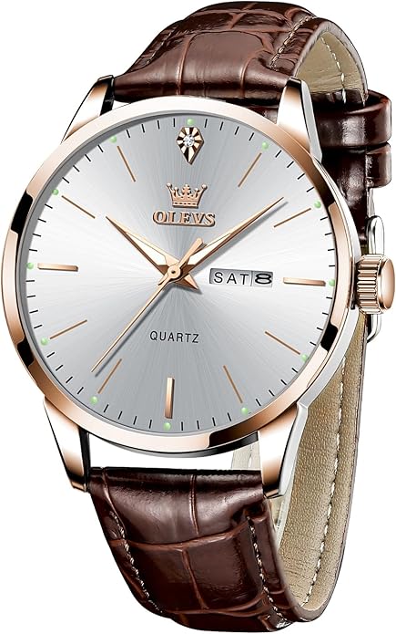 OLEVS Mens Watches, Dress Waterproof Classic Analog Casual Luxury Wrist Watch for Men with Date, Easy to Read Relojes para Hombres Male Quartz Wristwatch with Brown Black Leather Band Blue Black Dial