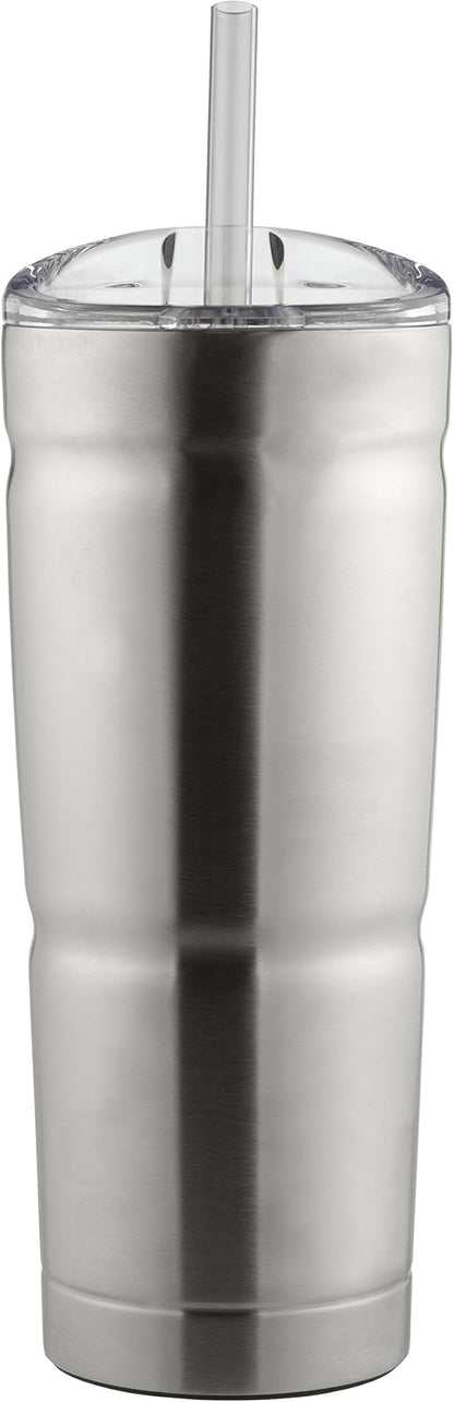 Bubba Brands Envy S Vacuum-Insulated Stainless Steel Tumbler, 24oz with Lid and Straw, BPA-Free, Ideal for Iced Coffee or Water, Travel-Friendly, Steel/Clear (Pack of 2)