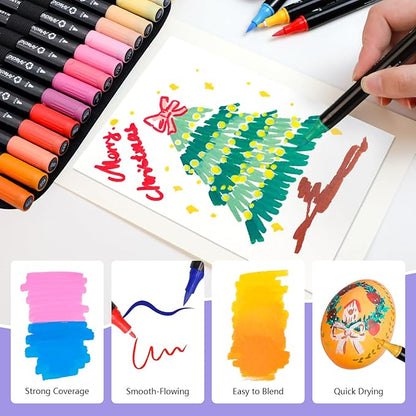 Artecho Acrylic Paint Markers 120 Colors with Bag, Acrylic Paint Pens with Brush Tip and Fine Tip for Stone, Rock Painting, Paper, Pumpkin, Wood, Egg, Canvas, Ceramic, Fabric, leather, Glass