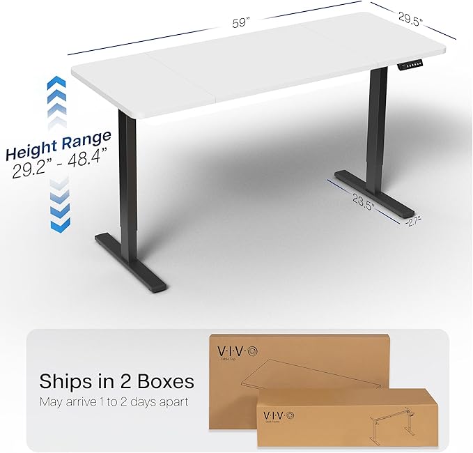 VIVO Electric 60 x 30 in Standing Desk, Memory Height Adjustment, 1B Series, White Top Black Frame, DESK-KIT-1B6W-30