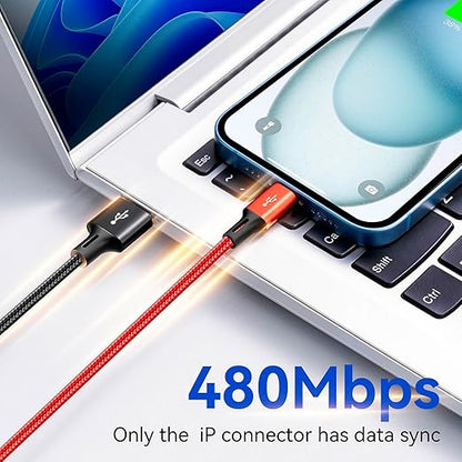 Multi Charging Cable 3.5A Multiple Charger Cable Braided 4 in 1 Multi USB Cable Fast Charging Cord with IP/Type C/Micro Ports for Cell Phones/iPhone Series/Tablets/Samsung Galaxy & More (2Pack 4Ft)