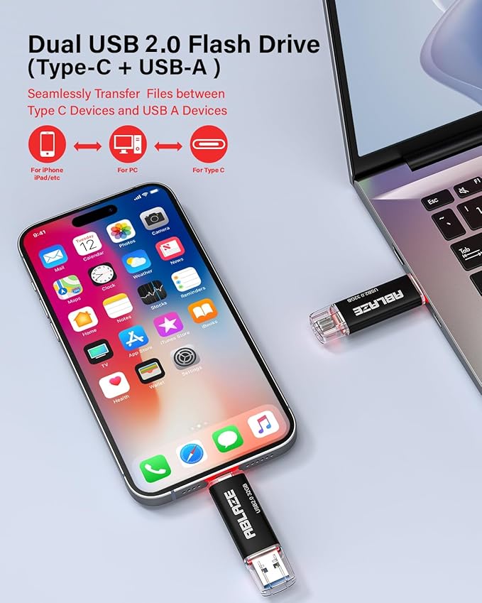 ABLAZE 32GB Type C Flash Drive 10 Pack, Dual USB 2.0+USB C Memory Stick Thumb Drive Compatible with iPhone 16/15, Android Smartphone, Computers, Tablets, Mac,iPad,PC