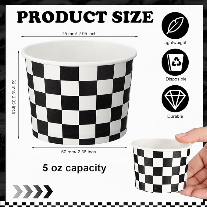 Honeydak 400 Pack 150 ml/ 5 oz Checkered Ice Cream Cups for Party Small Ice Cream Cups Disposable Treat Paper Cups Dessert Snacks Sundae Yogurt Container Wedding Birthday Party Supplies