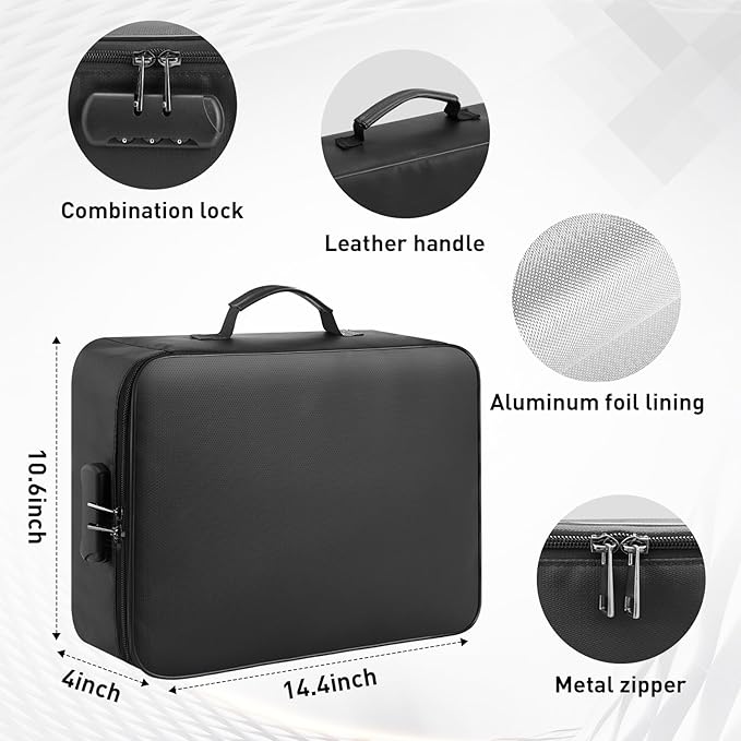MONDOSHOP 5200°F Fireproof Document Bag with Lock, Heat-Insulated Fireproof Document Box, Important Document Organizer, Portable Travel Fireproof Safe for Home Documents, Passport, Laptop, Cards(Soft)
