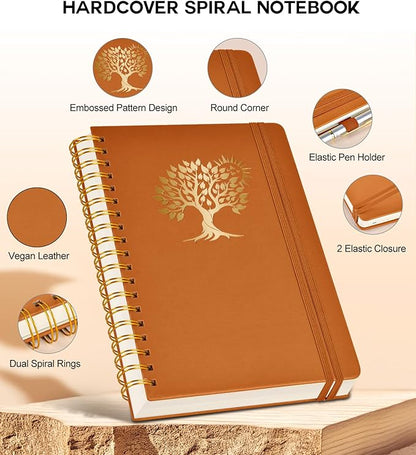 Spiral Notebook Journal for Women Men, 300 Numbered Lined Pages, College Ruled, A5 Hardcover Spiral Bound Notebook for School, Work, Note Taking Writing, Leather Spiral Journal Medium 5.9"x8.5"