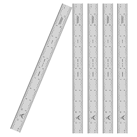 PEC Tools 12" Rigid Metal Ruler (5 Pack), Made from Premium Stainless Steel, 4R Graduation (1/8", 1/16", 1/32", 1/64"), Fully Hardened and Tempered Machinst Rule, Made in USA