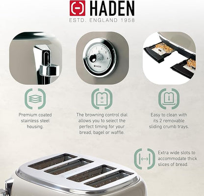 Haden 12 Cup Programmable Drip Coffee Maker Coffee Machine Bundled with Dorset 4 Slice Wide Slot Stainless Steel Toaster, Putty & Chrome