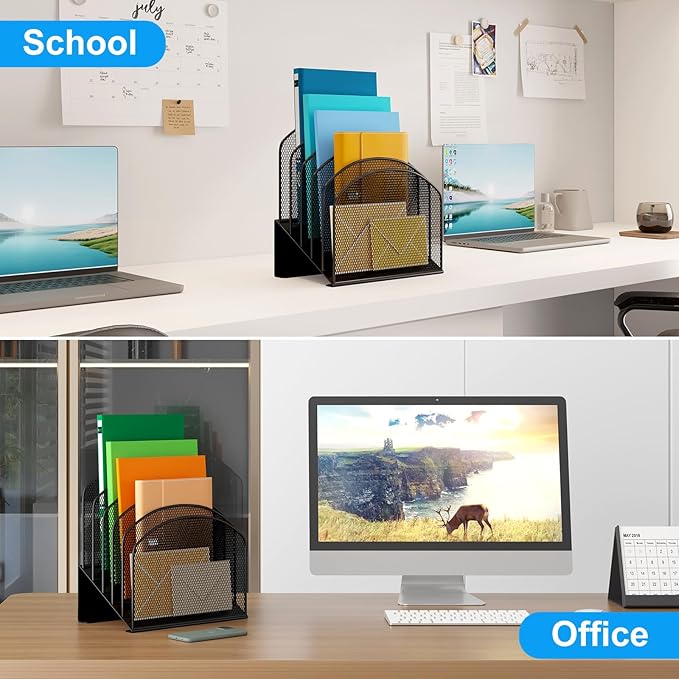 Desk File Organizer, Metal Mesh Vertical Desktop File Folder Holder for Office & School & Home, 1 Pack